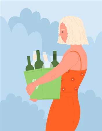 Woman throwing bottle  Illustration