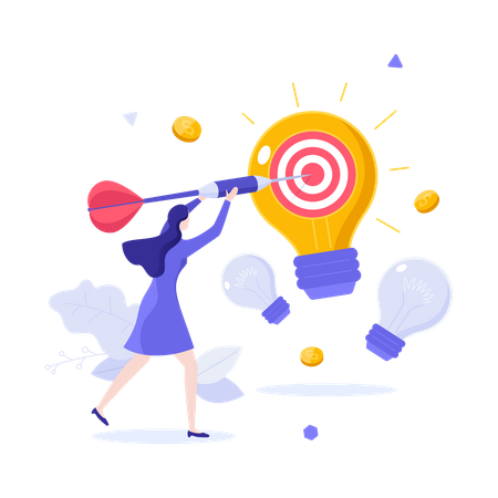 Woman throwing dart in target  Illustration