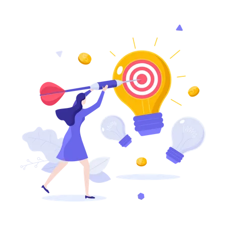 Woman throwing dart in target  イラスト