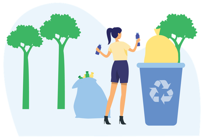 Woman Throwing Garbage  Illustration