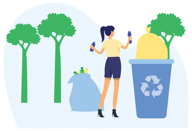 Woman Throwing Garbage  Illustration