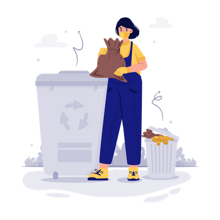 Woman throwing garbage  イラスト