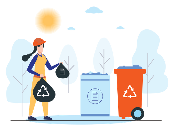 Woman throwing garbage  イラスト
