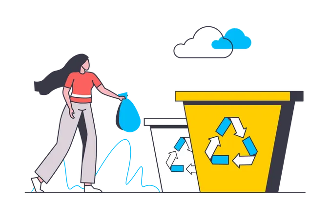 Woman throwing garbage in dustbin  Illustration