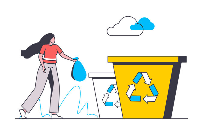 Woman throwing garbage in dustbin  Illustration