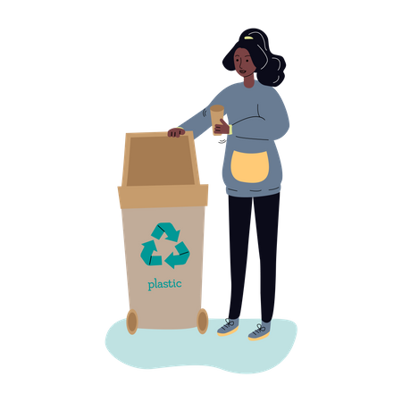 Woman throwing garbage in recycle bin  イラスト