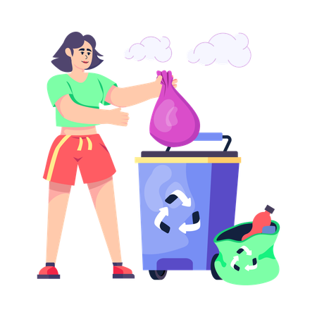 Woman Throwing garbage in Recycling Can  Illustration