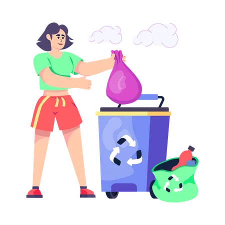 Woman Throwing garbage in Recycling Can  Illustration
