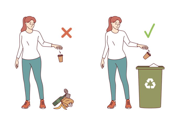 Woman throwing garbage on ground  Illustration