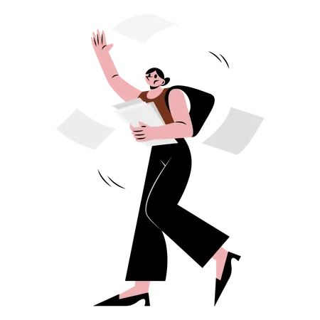 Woman Running With Papers Vector Illustration In Flat Color Design Illustration