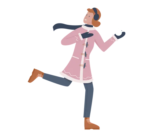 Woman throwing snowball  Illustration