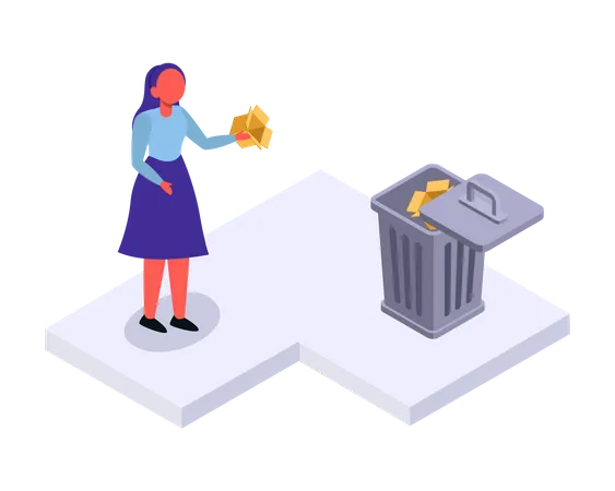 Woman throwing trash in garbage bin Illustration