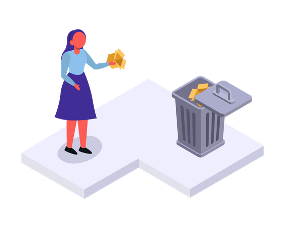 Woman throwing trash in garbage bin  Illustration