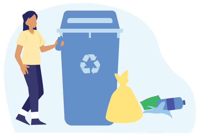 Woman Throws Away Trash Trash Bin  Illustration