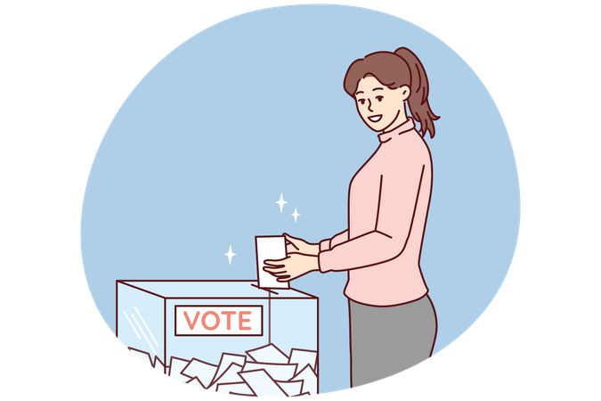 Woman throws ballot into box casting vote for presidential  Illustration