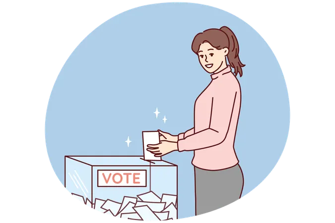 Woman throws ballot into box casting vote for presidential  Illustration