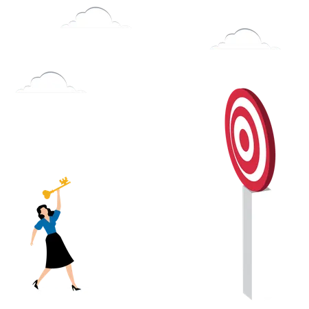 Woman throws key-shaped dart  Illustration