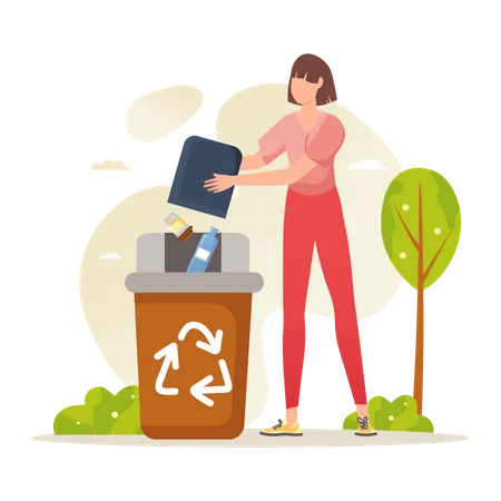 Woman throws recycle waste in recycle bin  Illustration