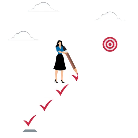 Woman ticks box to achieve target  Illustration