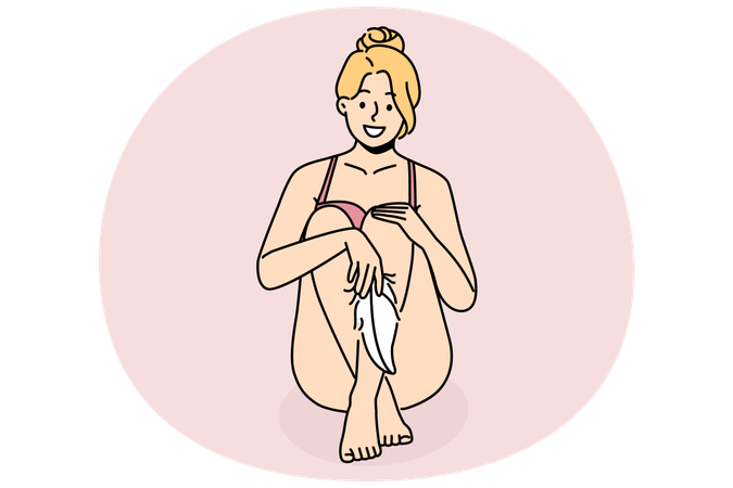 Woman touch legs with soft feather  Illustration