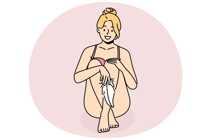 Woman touch legs with soft feather  Illustration