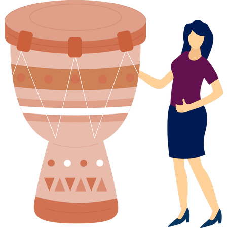 Woman touching djembe  Illustration