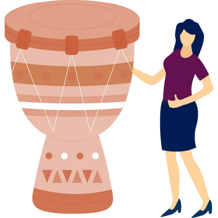 Woman touching djembe  Illustration