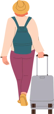 Woman tourist walking with luggage Illustration