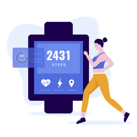 Woman track workout using fitness watch  Illustration