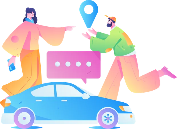 Woman tracking cab  Illustration