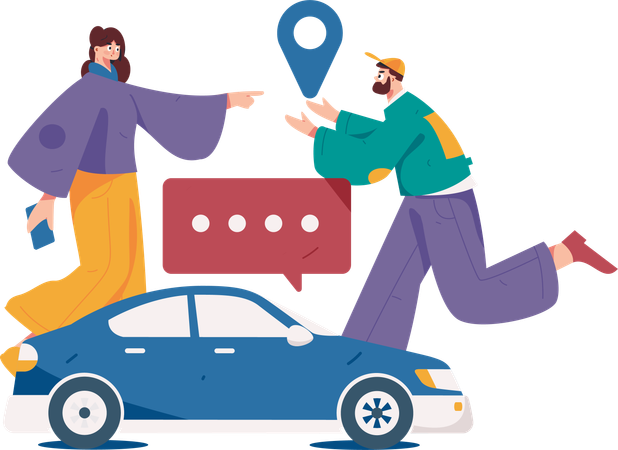 Woman tracking cab  Illustration