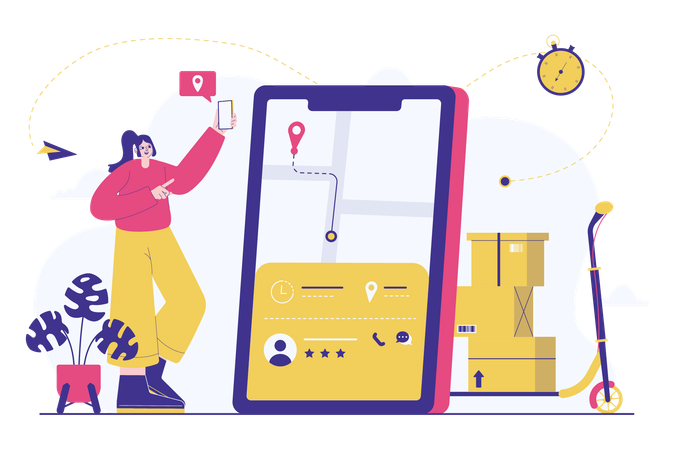 Woman Tracking Delivery Location  Illustration