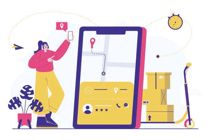 Woman Tracking Delivery Location  Illustration