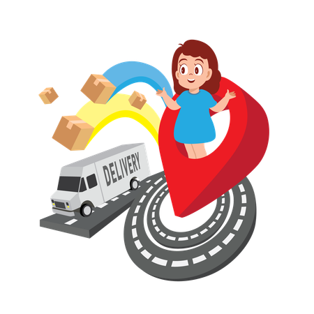 Woman tracking delivery location  Illustration