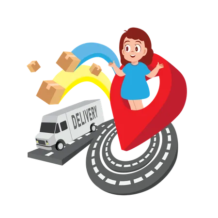 Woman tracking delivery location  Illustration