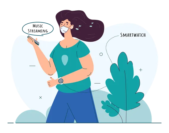 Woman tracking her fitness in her smartwatch Illustration