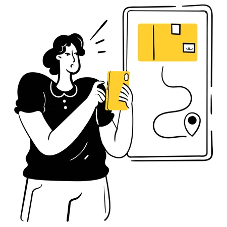 Woman tracking package online  Illustration