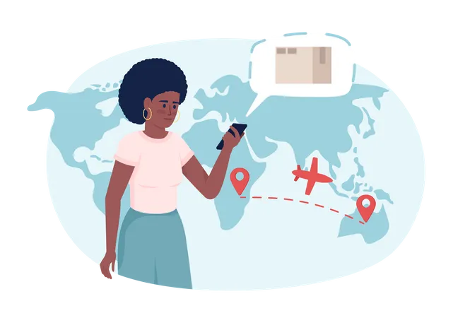 Woman tracking parcel with flight tracker Illustration