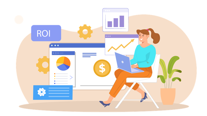 Woman tracking ROI online  Illustration