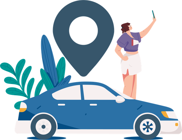 Woman tracking taxi  Illustration