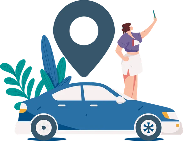 Woman tracking taxi  Illustration