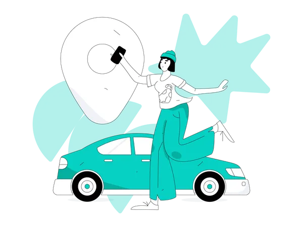 Woman tracking taxi location  Illustration