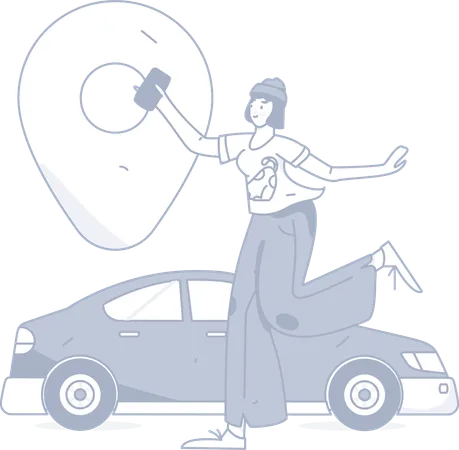 Woman tracking taxi location  Illustration