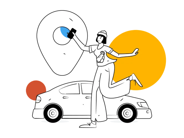 Woman tracking taxi location  Illustration