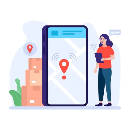 Woman tracking the parcel using tracking app  Illustration
