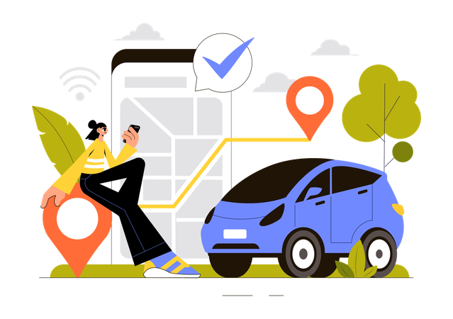 Woman tracking vehicle  Illustration