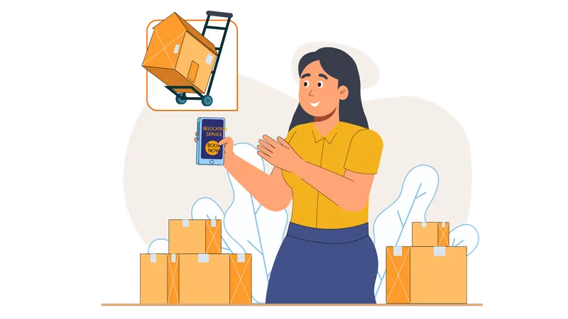 Woman tracks her delivery box online  Illustration