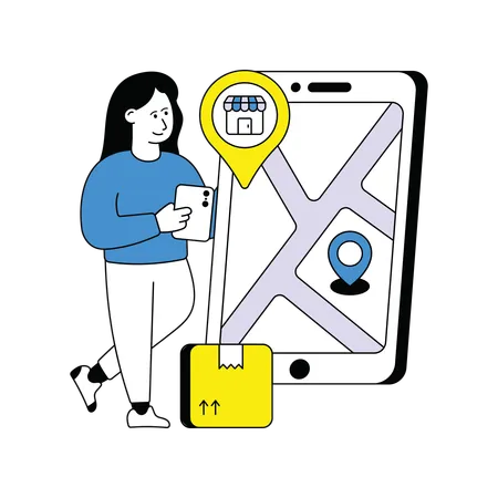 Woman tracks Shopping Location  Illustration