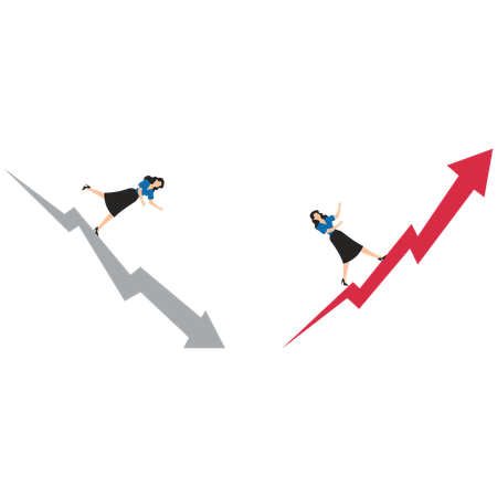 Woman traders going up red arrow and down white arrow  Illustration