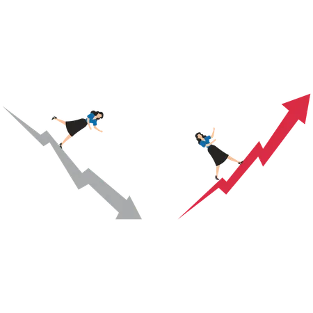 Woman traders going up red arrow and down white arrow  Illustration